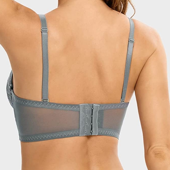 NWOT Lace wire free Sports Bra with normal Bra Back Closure Gray size L - Picture 2 of 5